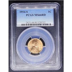 1954 S LINCOLN WHEAT CENT PENNY PCGS CERTIFIED MS 66 RD RED
