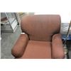 Image 2 : UPOLSTERED DESIGNER RUST COLORED ARMCHAIR