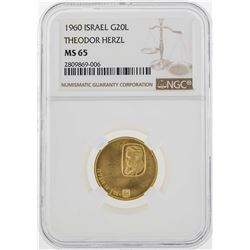 1960 Israel 20 Lirot Theodor Herzl Gold Coin NGC MS65