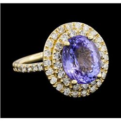 14KT Yellow Gold 4.09ct Tanzanite and Diamond Ring