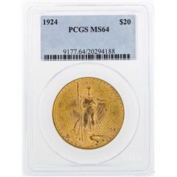 1924 $20 St. Gaudens Double Eagle Gold Coin PCGS MS64