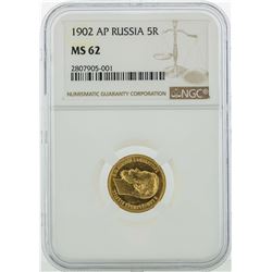 1902-AP Russia 5 Roubles Gold Coin NGC MS62