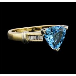 14KT Yellow Gold 2.00ct Blue Topaz and Diamond Ring