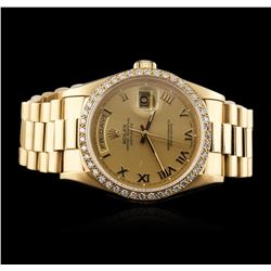 Men's 18KT Yellow Gold Rolex Diamond DayDate Watch Diamond Bezel