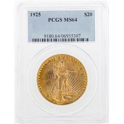 1925 $20 St. Gaudens Double Eagle Gold Coin PCGS MS64