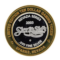 .999 Silver Sierra Sids Sparks Nevada $10 Casino Limited Edition Gaming Token