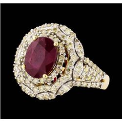 14KT Yellow Gold 3.72ct Ruby and Diamond Ring