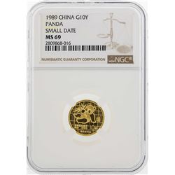 1989 China Panda 10 Yuan Gold Coin NGC MS69 Small Date
