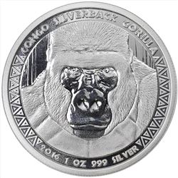 2016 1 oz Congo Silver Silverback Gorilla Coin