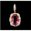 Image 1 : 14KT Yellow with Rhodium Plated Gold 14.00ct Pink Topaz and Diamond Pendant