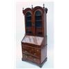 Image 1 : A good Queen Anne walnut bureau bookcase, feather-banded, having double-arched moulded cornice su...