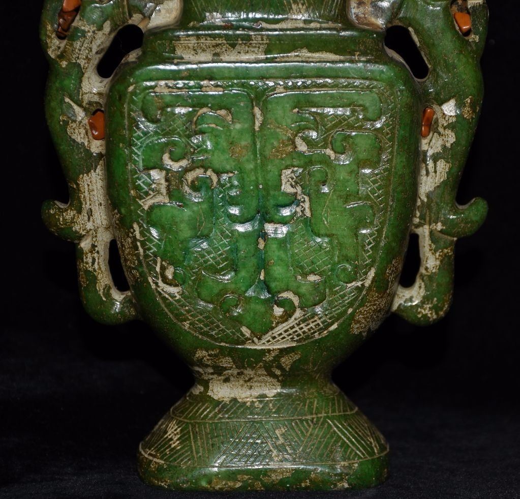 Antique Chinese Jade HandCarved Dragon Vase