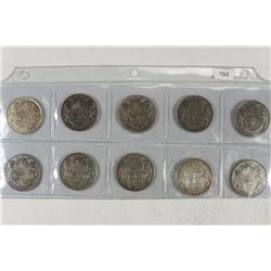 10 ASSORTED CANADA SILVER 50 CENTS 1940, 41,