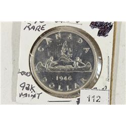 1946 CANADA SILVER DOLLAR AU MINTAGE OF 93,000