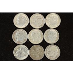 9 ASSORTED SILVER ROOSEVELT DIMES