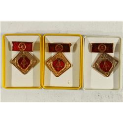 3 EAST GERMAN SOCIALIST MEDALS 2 WITH DAMAGE ETC..
