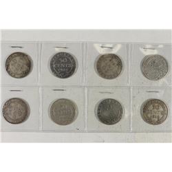 8 NEWFOUNDLAND SILVER 50 CENTS 1904,09,1911,