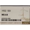 Image 3 : 1922 PEACE SILVER DOLLAR NGC MS64