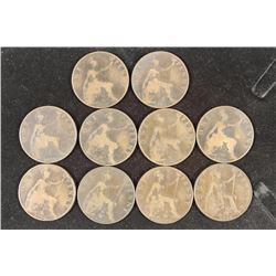 6-1900,01,03,04 & 1926 GREAT BRITAIN LARGE PENNIES