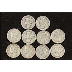 10 ASSORTED 1940'S MERCURY DIMES