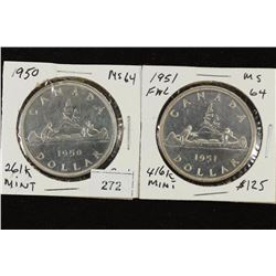 1950 & 1951 CANADA SILVER DOLLARS UNC