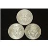 Image 2 : 3 ASSORTED 1964 90% SILVER KENNEDY HALF DOLLARS