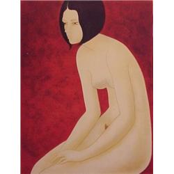 Alain Bonnefoit (b. 1937) French, NUDE ON RED, color lithograph, signed in pencil, numbered edi...