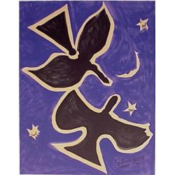 after Georges Braque (1882-1963) French, DEUX OISEAUX SUR FOND BLEU (Maeght page 18, No. R19),...
