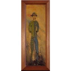Bricante (20th Century), HARLEQUIN, 1958, oil painting on board, 24 x 8", signed and dated, fra...