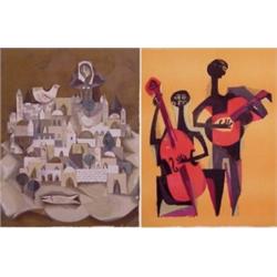Sami Briss (b. 1930) Israeli, VILLAGE; MUSICIANS, two color lithographs, each signed in pencil,...