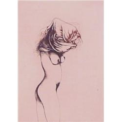 Bruno Bruni (b. 1935) Italian, WOMAN UNDRESSING, color etching, signed in pencil, the numbered...