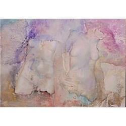 Dario Campanile (20th Century) American, TWO FEMALE TORSOS, acrylic painted paper cast on canva...