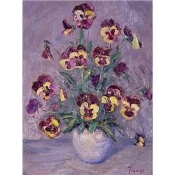 Fortunato Figone (20th Century) Italian, PANSIES, oil painting on canvas, 16 x 12 , signed lowe...