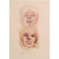 Lenore Fini (1908-1996) Italian/Argentinan, TWO FACES, color lithograph, signed in pencil, arti...