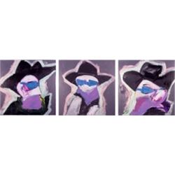 Bill Gersh (20th Century) American, FACE OFF (cowboy, three views), triptych, each acrylic pain...