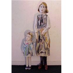 Jim Lawrence (20th Century) American, MOTHER AND CHILD (two figures), acrylic painted carved wo...