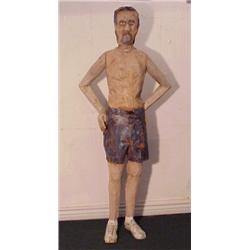 Jim Lawrence (20th Century) American, STANDING MAN, acrylic painted carved wood sculptures, 65"...