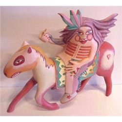 Lowenkamp (20th Century), INDIAN RIDER, 1989, painted carved wood multiple sculpture, numbered...