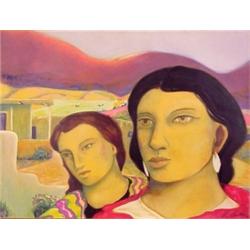 Miguel Martinez (20th Century) American, TWO WOMEN, 1988, color pastel on paper on paper, 30 x...