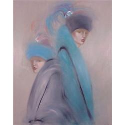 Vicky Montesinos (20th Century) American, TWO WOMEN, oil painting on canvas, 52 x 42", signed l...