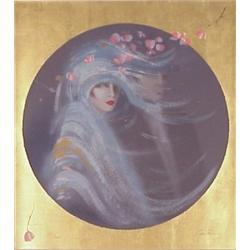 Vicky Montesinos (20th Century) American, BLUE CIRCLE, color lithograph with gold leaf, signed...