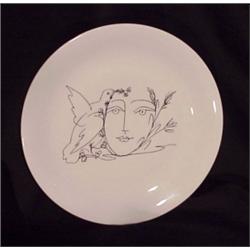 after Pablo Picasso (1881-1973) Spanish, FACE WITH DOVE, Limoges plate, 9 1/2" diameter, stampe...