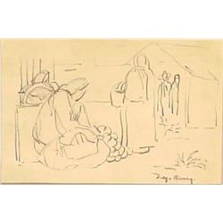 Attributed to Diego Rivera (1886-1957) Mexican, VILLAGE SCENE, charcoal drawing on paper, 5 3/4...