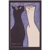 Image 1 : Kiyoshi Saito (19007-1992) Japanese, BLACK AND WHITE CATS WITH BUTTERFLY, color woodblock print...