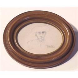 Gina Tamao (20th Century) American, MATADOR, pencil drawing oval, 3 1/2 x 4", signed, framed. S...