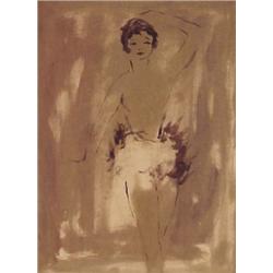In the style of Marcel Vertes (1895-1961) French, BALLERINA, watercolor on board, 17 1/2 x 13",...