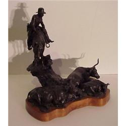 Curtis Zabel (b. 1935) American, NIGHT HERDSMAN, 1981, patinated cast bronze sculpture, numbere...
