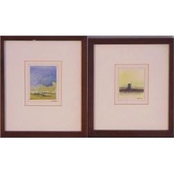 Zuniga (20th Century) California, LANDSCAPES, a pair of watercolors, each 2 1/2 x 2 , signed, f...