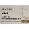Image 3 : 1964-D WASHINGTON SILVER QUARTER NGC MS64