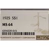 Image 3 : 1925 PEACE SILVER DOLLAR NGC MS64